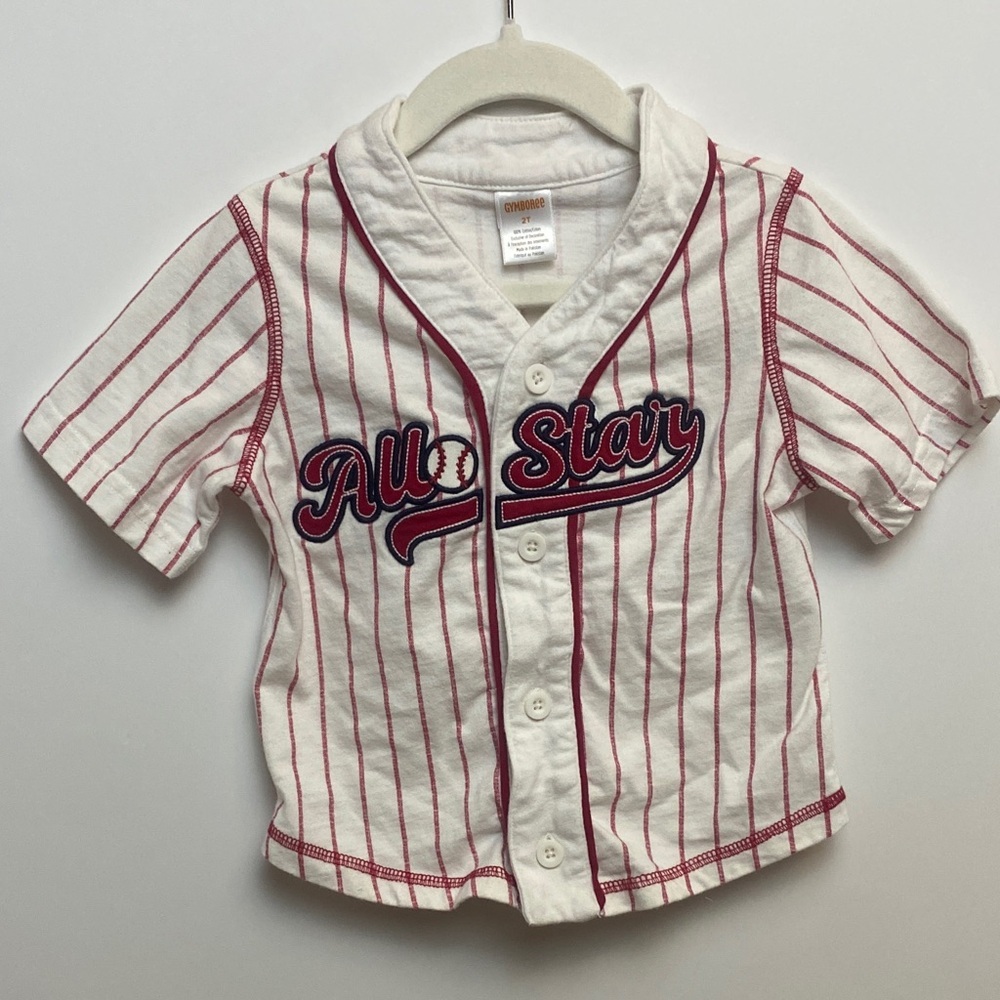 Gymboree White and Red Striped Button Down Shirt